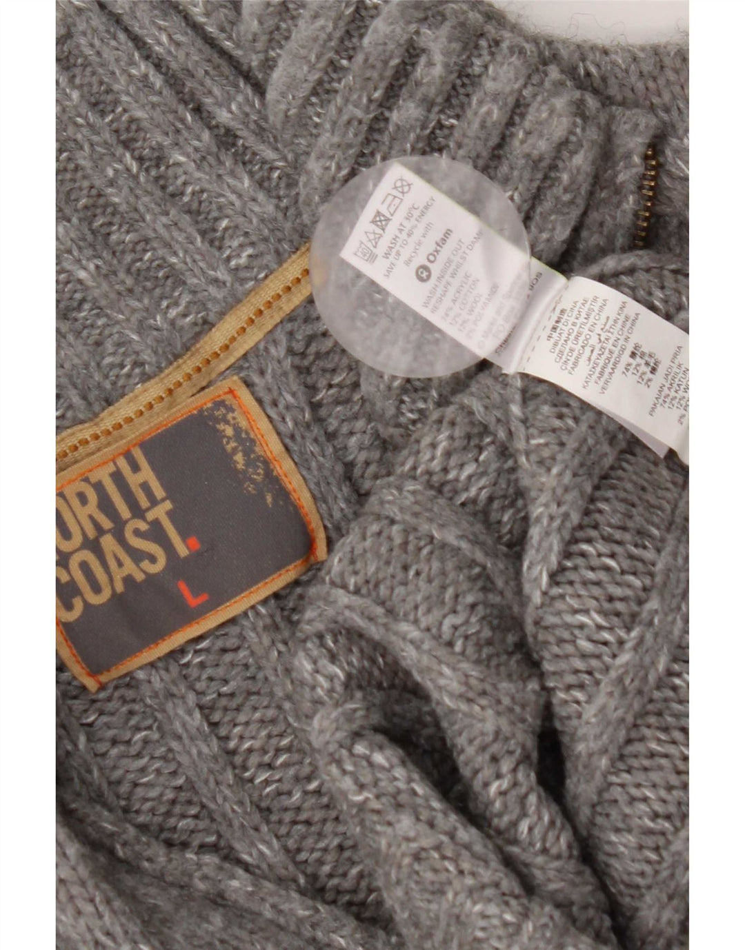 Marks & Spencer Herre sweater med lynlåshals, stor grå flækket akryl