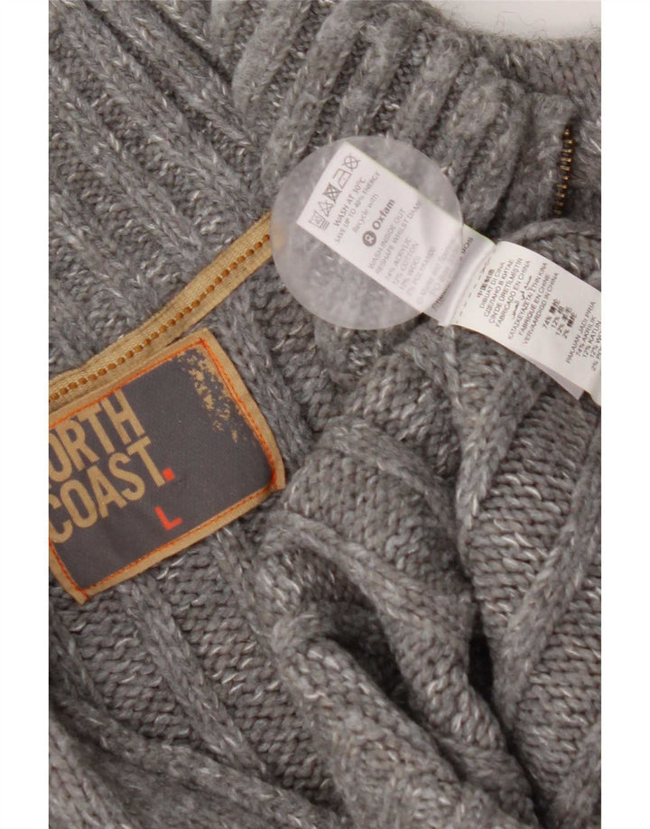 Marks & Spencer Herre sweater med lynlåshals, stor grå flækket akryl