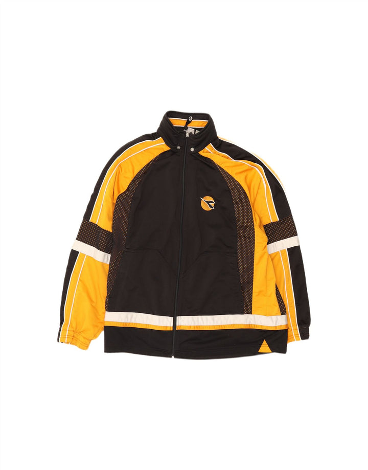 DIADORA Mens Tracksuit Top Jacket UK 38 Medium Black Colourblock Polyester