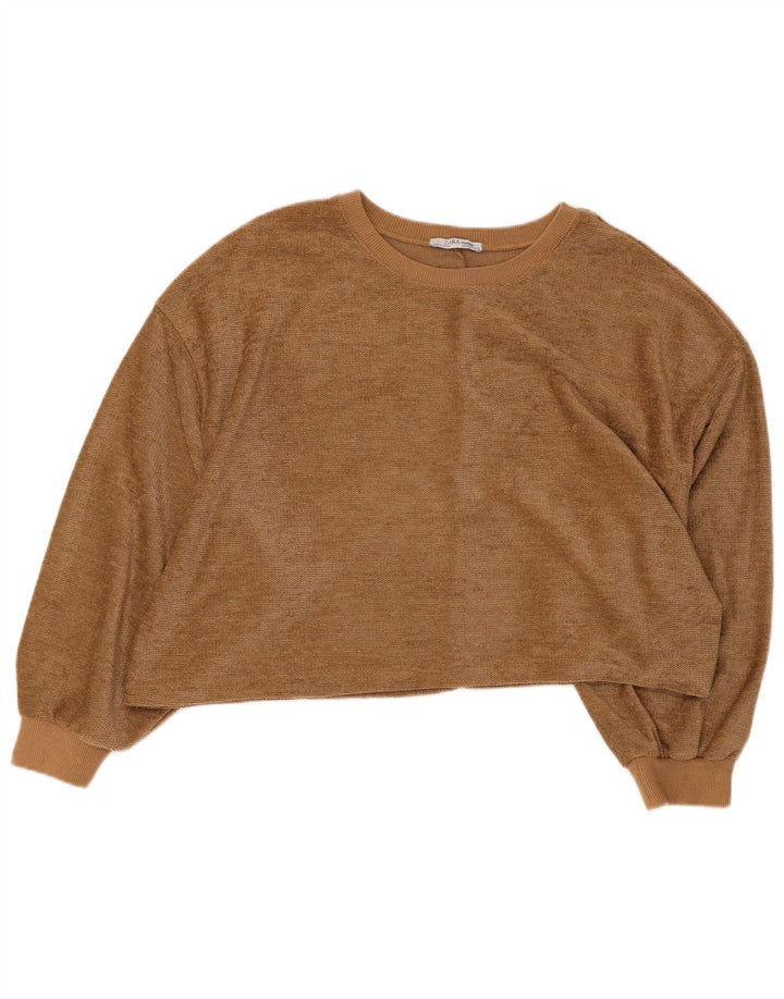 Zara Womens Crop Oversized Sweatshirt Jumper UK 14 Medium Brown Polyester