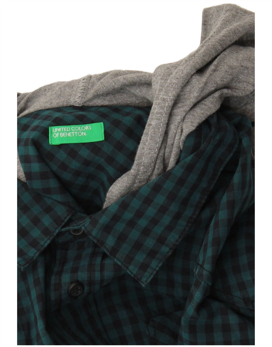 Benetton Herre Hætteskjorte Lille Blå Gingham