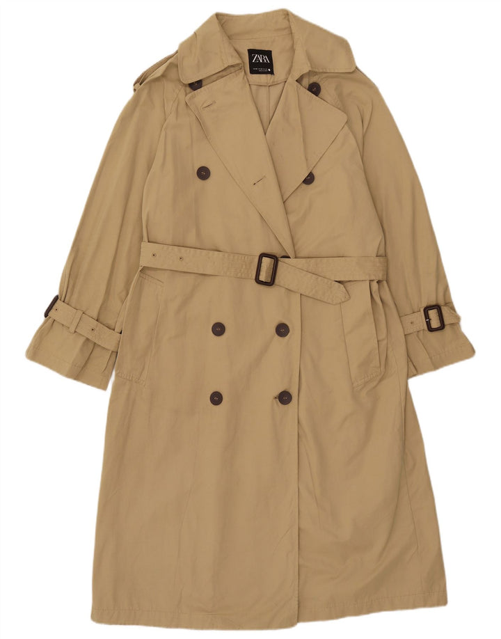 Zara Oversized Trench Coat til kvinder, UK 6 XS Beige Polyester