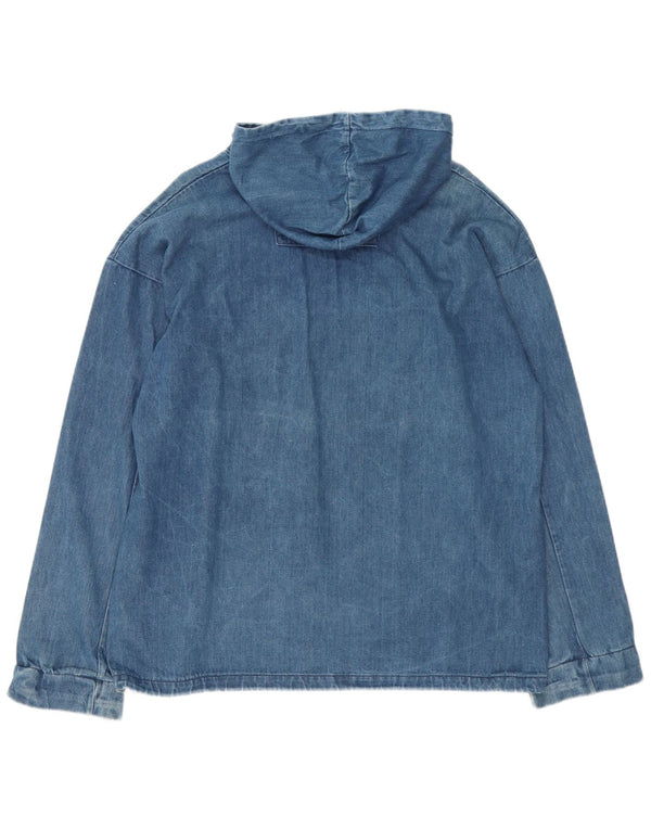 Vintage Mens Hooded Pullover Denim Jacket UK 42 XL Blue Cotton