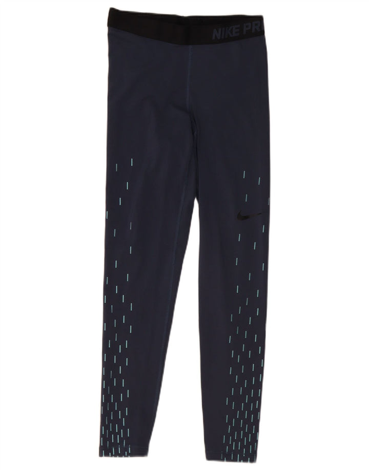 Nike Dame Dri Fit Grafiske Leggings UK 12 Medium Navy Blue Geometric
