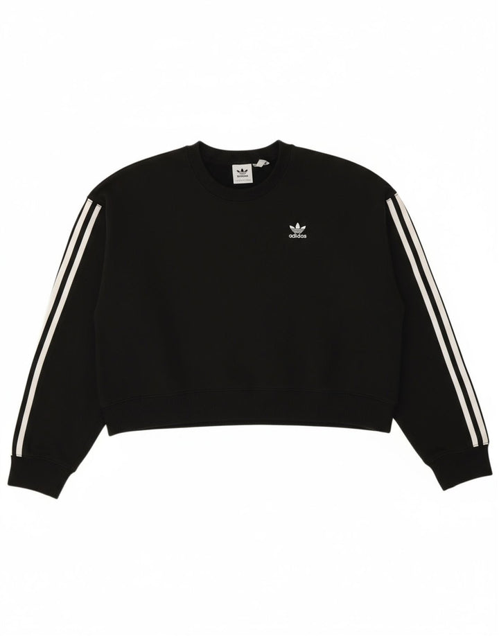 ADIDAS Womens Oversized Crop Sweatshirt Jumper UK 14 Medium Black Cotton