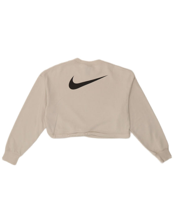 Nike Dame Oversized Graphic Crop Sweatshirt Jumper UK 6 XS Hvid Bomuld