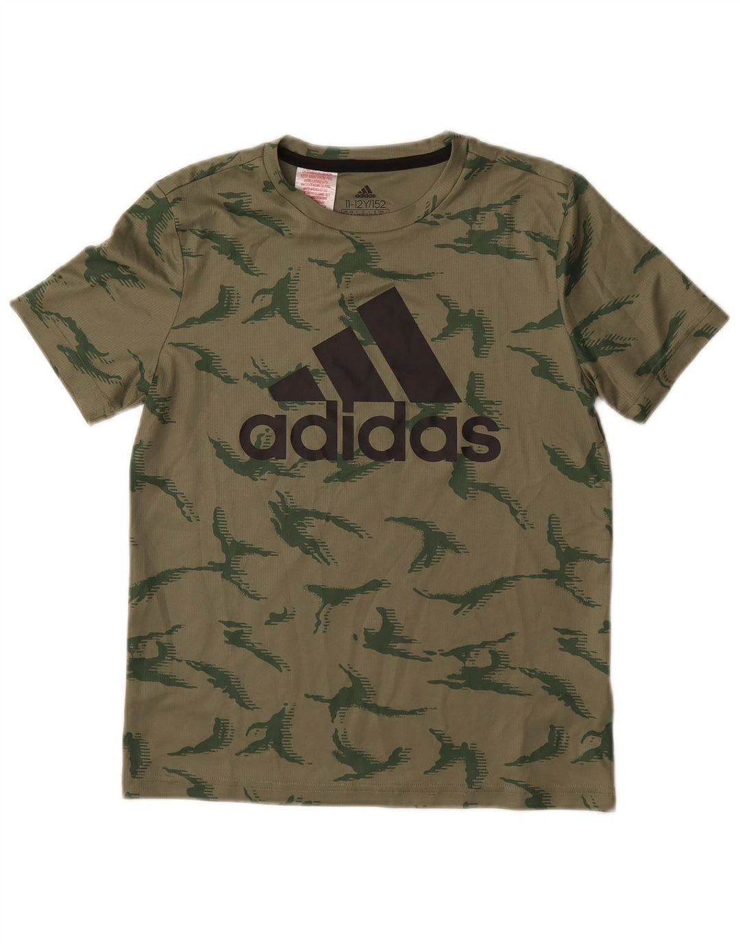ADIDAS Drenge Grafisk T-Shirt Top 11-12 år Grøn Camouflage Polyester