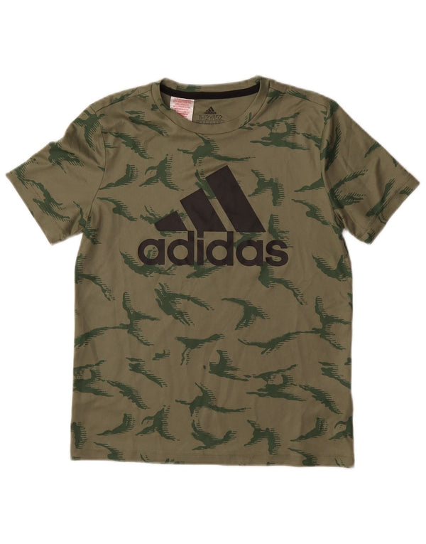 ADIDAS Drenge Grafisk T-Shirt Top 11-12 år Grøn Camouflage Polyester
