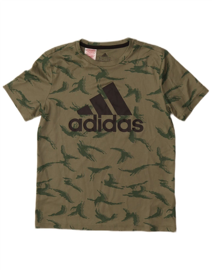 ADIDAS Drenge Grafisk T-Shirt Top 11-12 år Grøn Camouflage Polyester