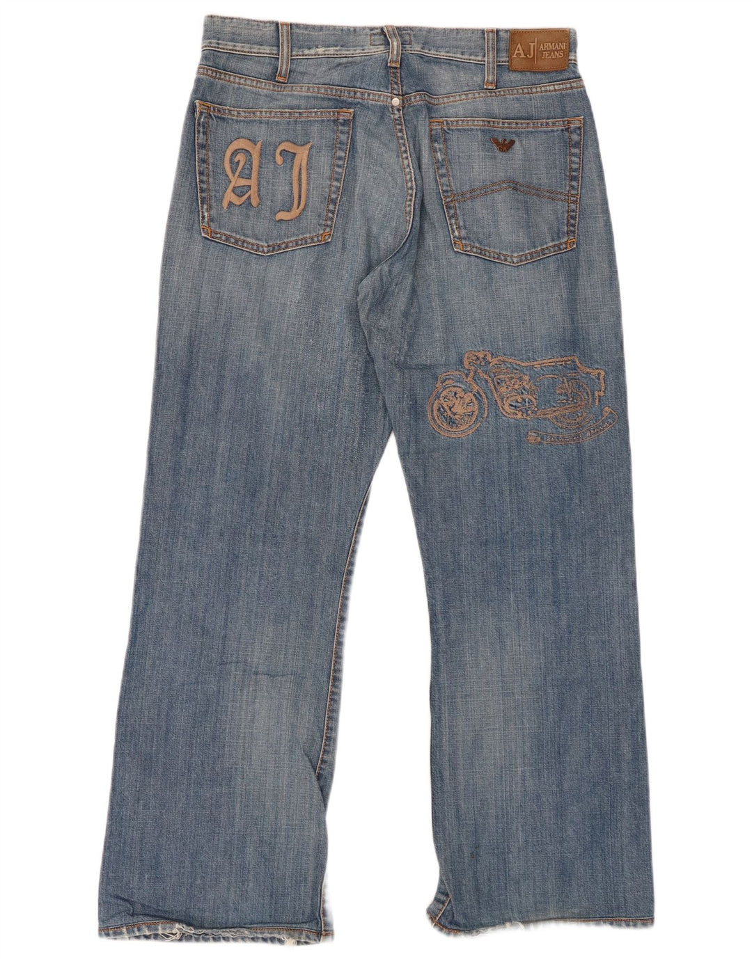 ARMANI Herre Graphic Straight Jeans W34 L30 Blå Bomuld