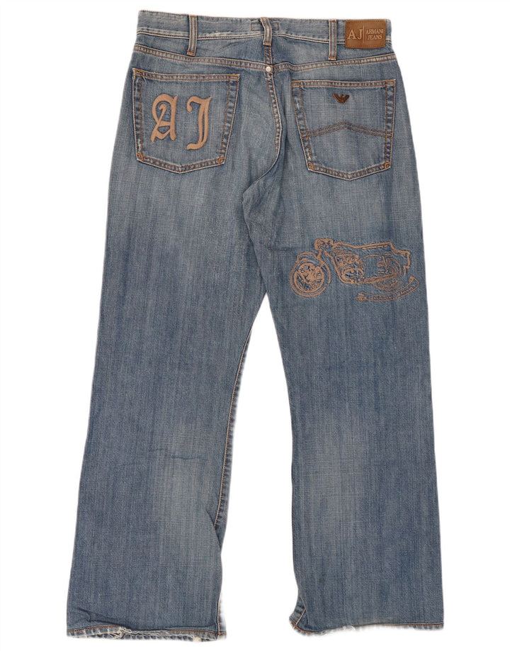 ARMANI Herre Graphic Straight Jeans W34 L30 Blå Bomuld