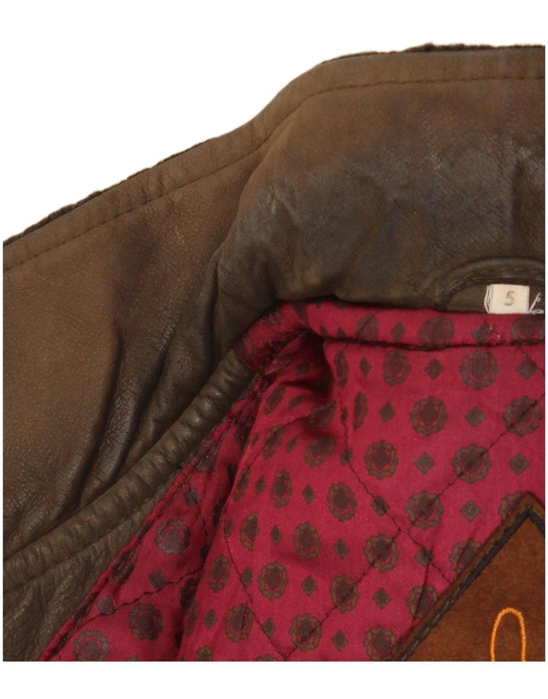 Vintage herrestrikket læderjakke UK 42 XL Khaki Colourblock Classic