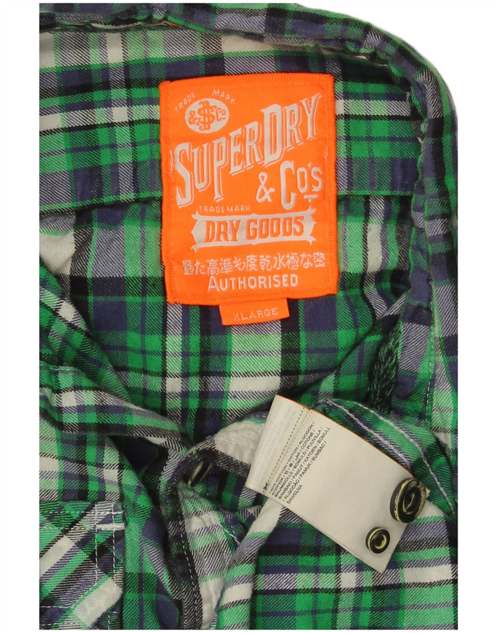 SUPERDRY Flannelskjorte til mænd XL Grøn ternet bomuld