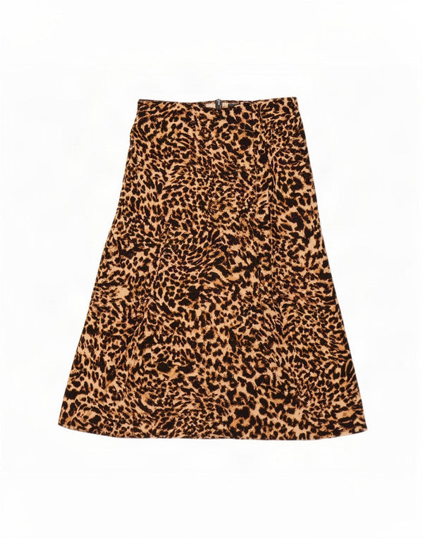 Zara Dame Højtalje A-Line nederdel Large W30 Brown Animal Print Polyester