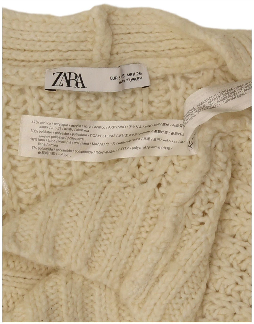Zara Dame Oversized Cardigan Sweater UK 10 Small Off White Akryl