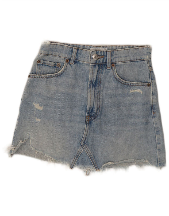 ZARA Womens Denim Skirt XS W24  Blue Cotton
