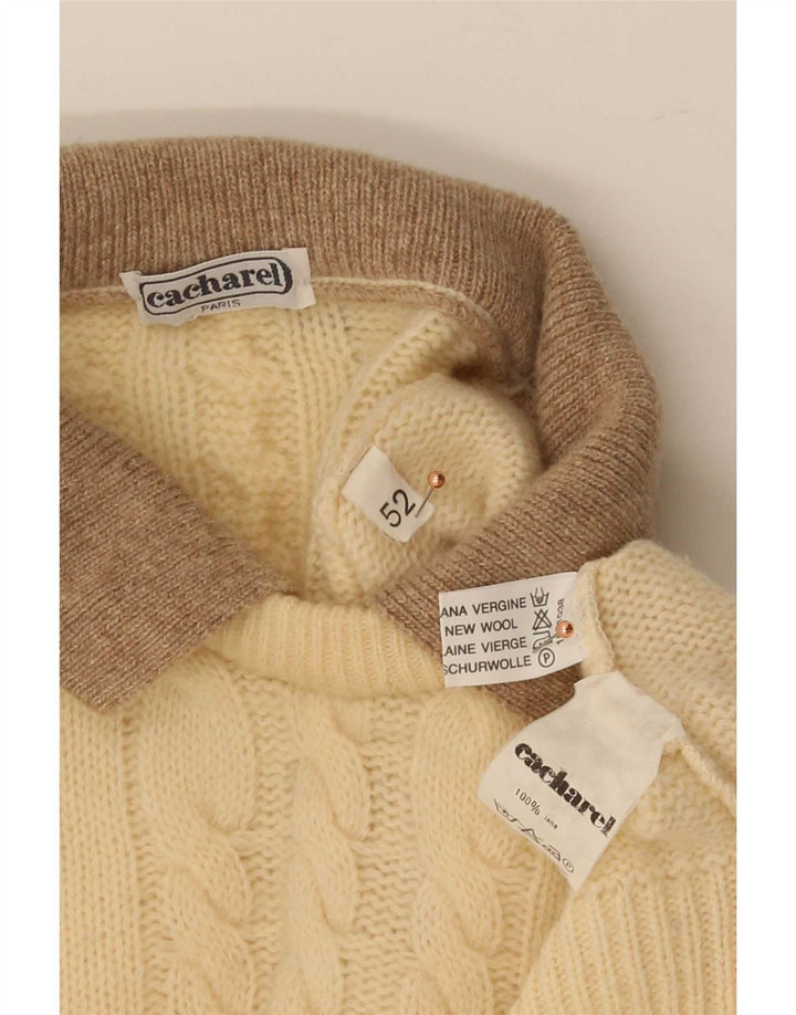 Cacharel Herre Polo Neck Jumper Sweater IT 52 Stor Beige Uld