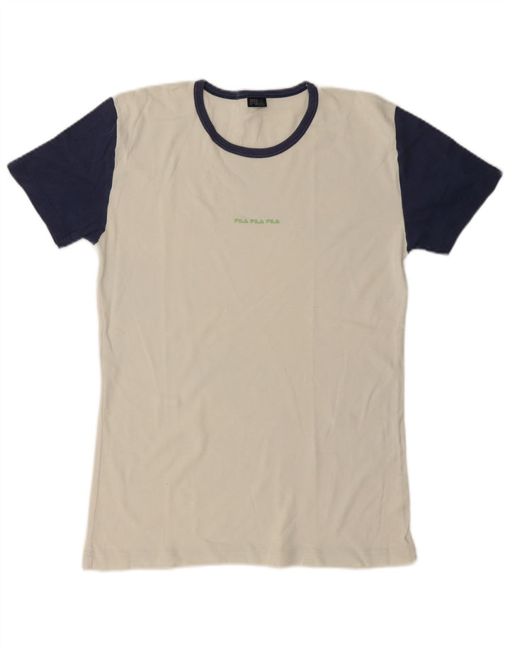 Fila Herre grafisk T-shirt Top Medium Off White Colourblock Bomuld
