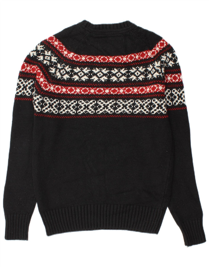 Superdry Herre Boat Neck Jumper Sweater Medium Black Fair Isle Akryl