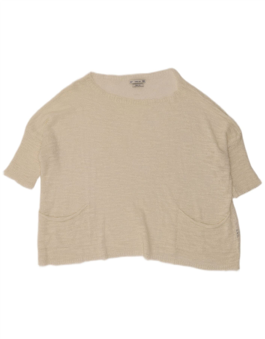 Zara Dame Se Through Boat Neck Jumper Sweater UK 14 Medium Off White