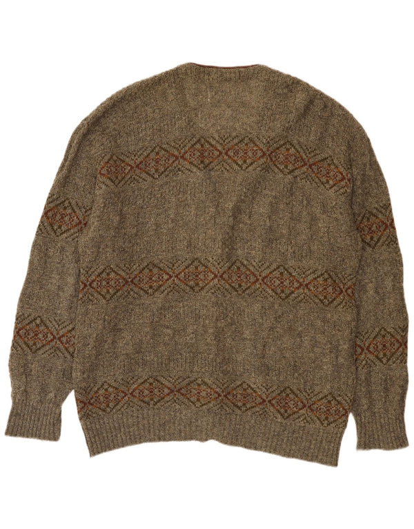 St Michael Herre Cardigan Sweater XL Khaki Geometrisk Uld