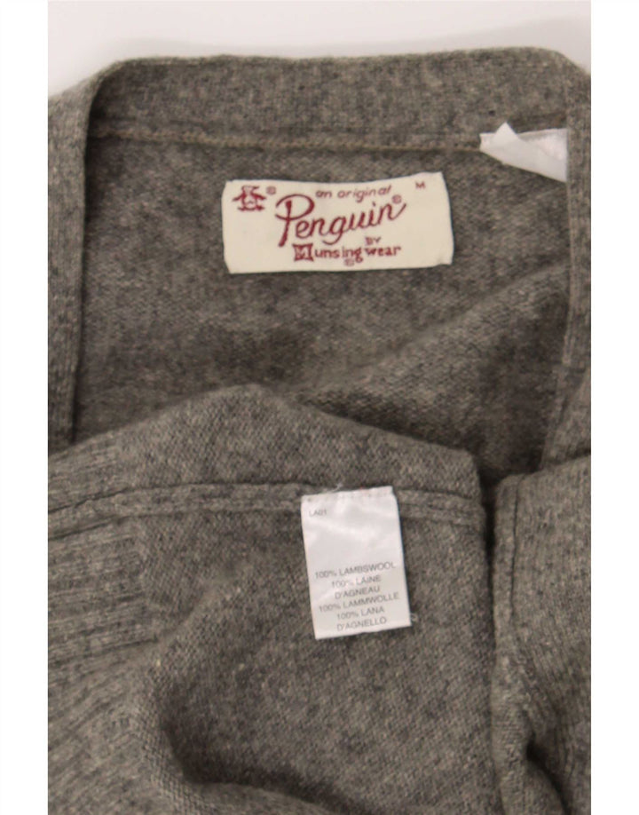 Penguin Herre Cardigan Sweater Medium Grå Lammeuld