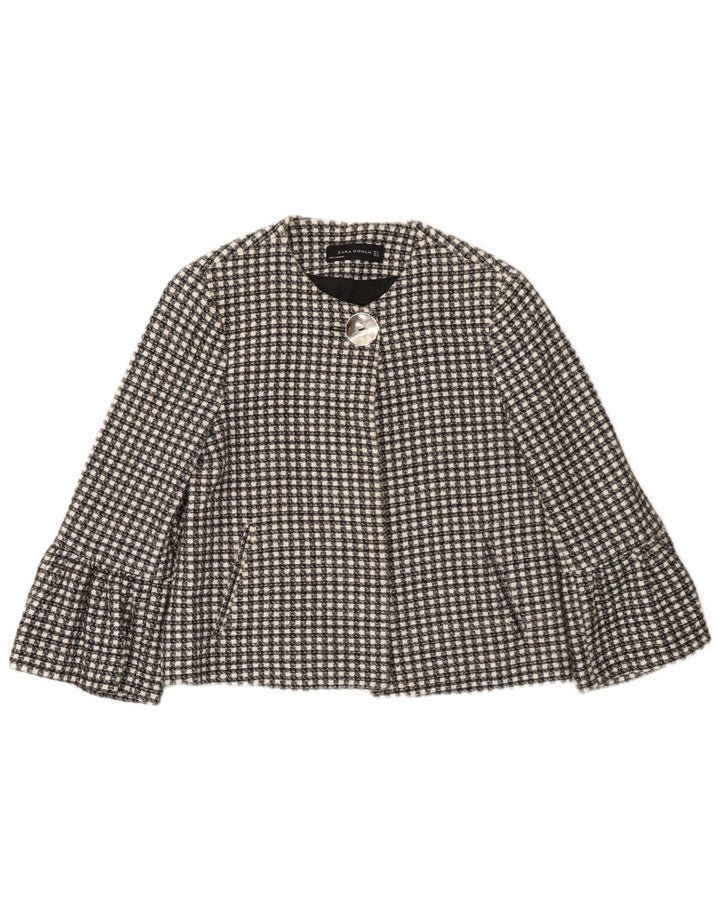 Zara Dame 1 knap 3/4 ærmet blazerjakke UK 10 Small Black Check