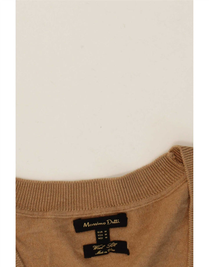 Massimo Dutti Dame V-hals sweater UK 12 Medium Beige Uld