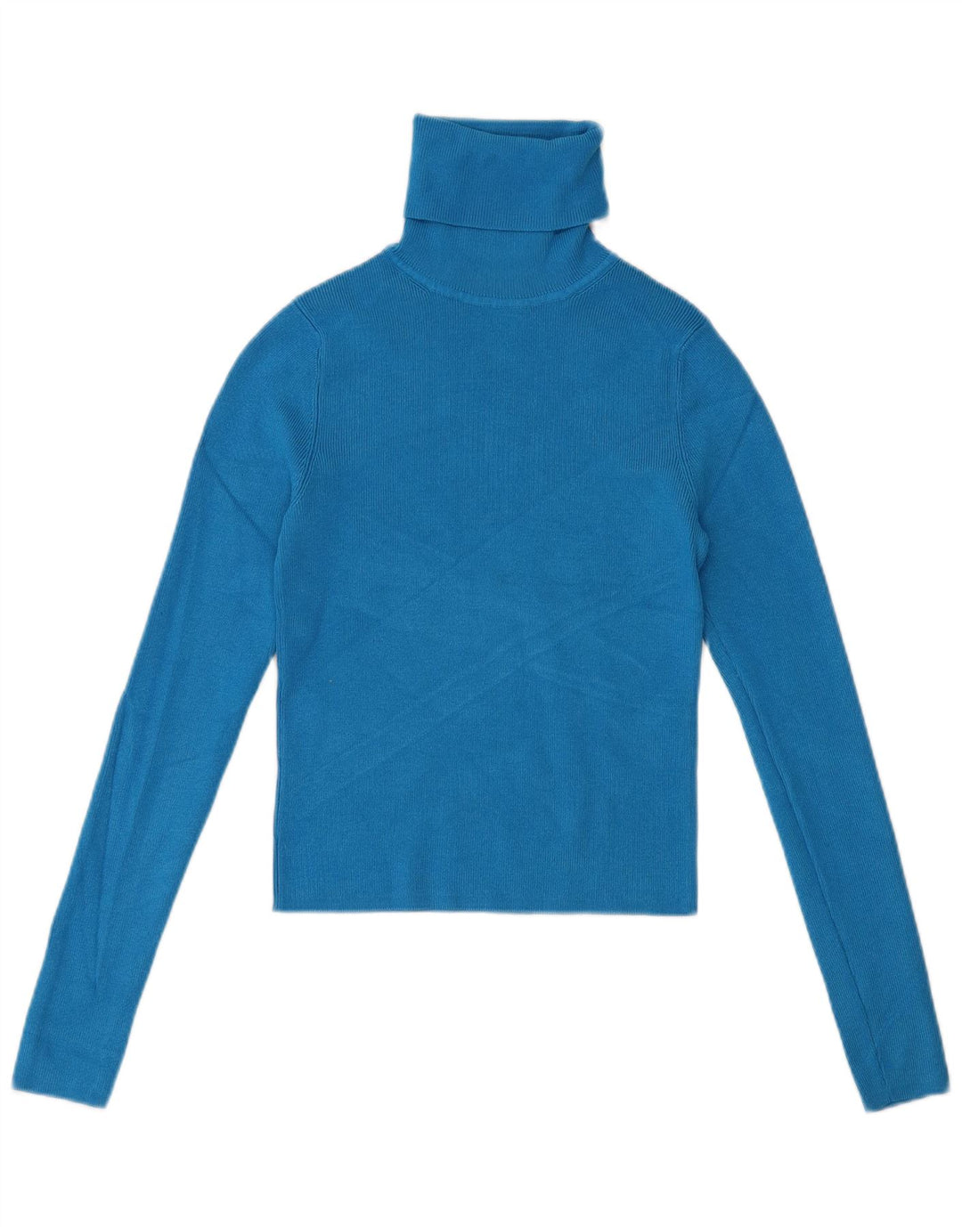 ZARA Dame Crop Roll Neck sweater UK 12 Medium Blue Viscose