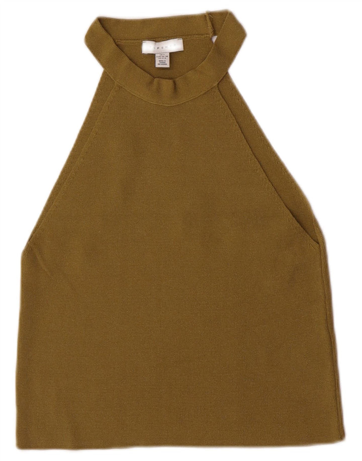 Topshop Dame Crop Halter Top UK 8 Small Khaki Viscose