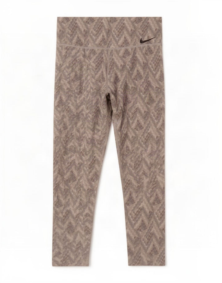Nike Dame Dri Fit Crop Leggings UK 8 Small Grå Geometrisk Polyester