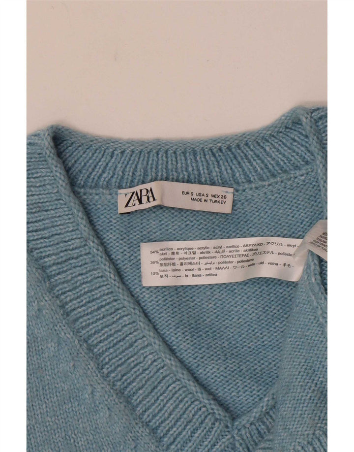 Zara Dame Oversized V-hals sweater UK 10 Small Blue Acryl