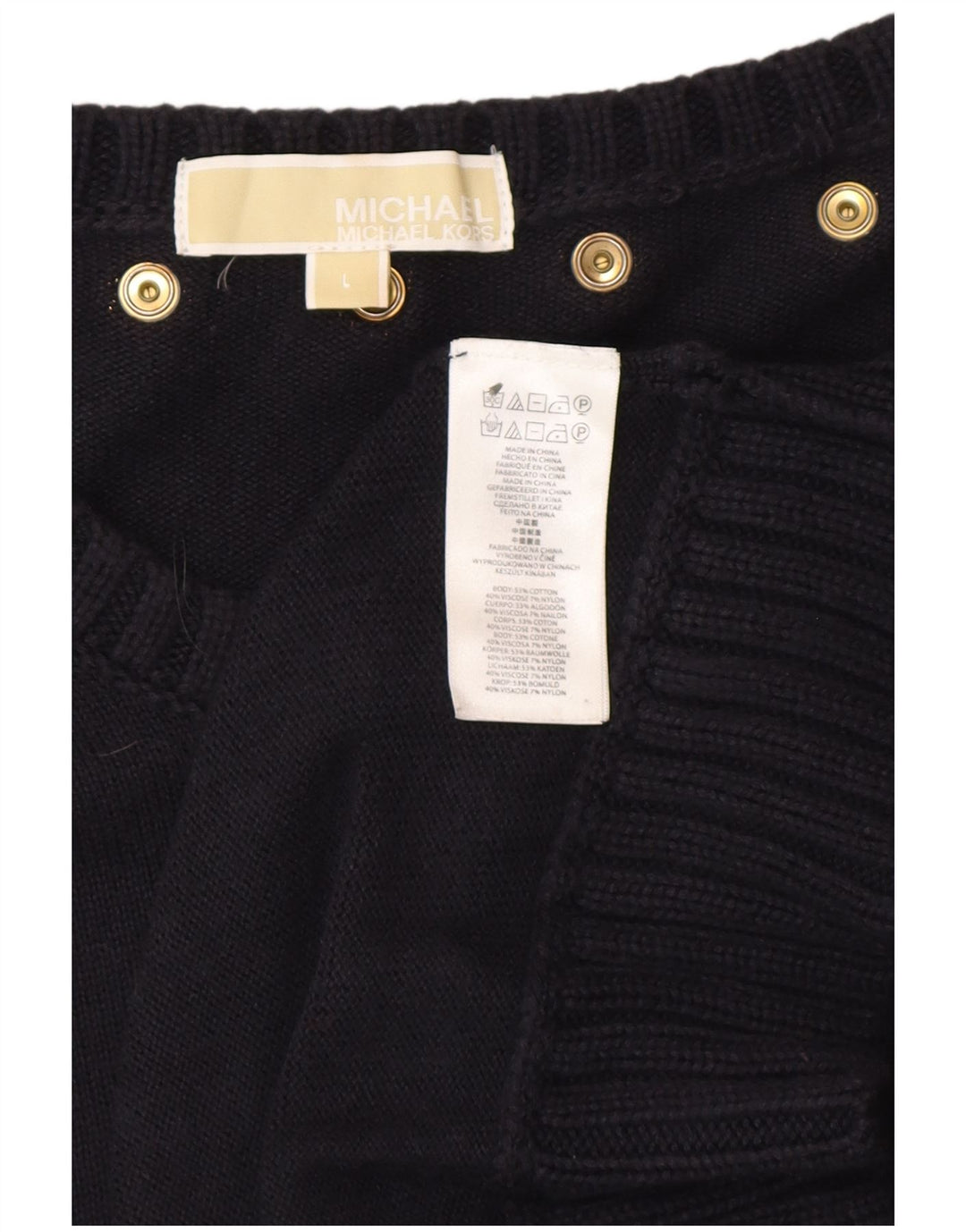 MICHAEL KORS Dame Jumper Dress UK 14 Large Navy Blue Spotted