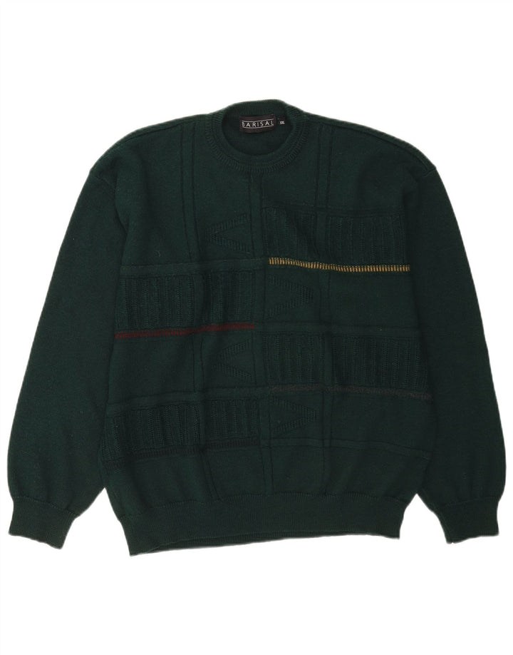 Barisal herre rund hals sweater 2XL grøn stribet uld