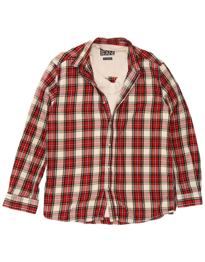 Vintage herreskjorte XL rød plaid bomuld