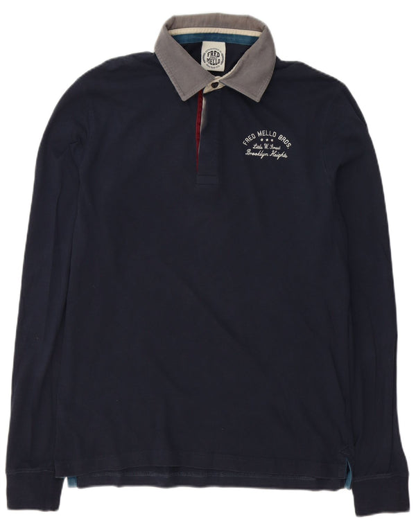 Fred Mello Herre Grafisk Langærmet Rugby Polo Shirt Medium Navy Blue