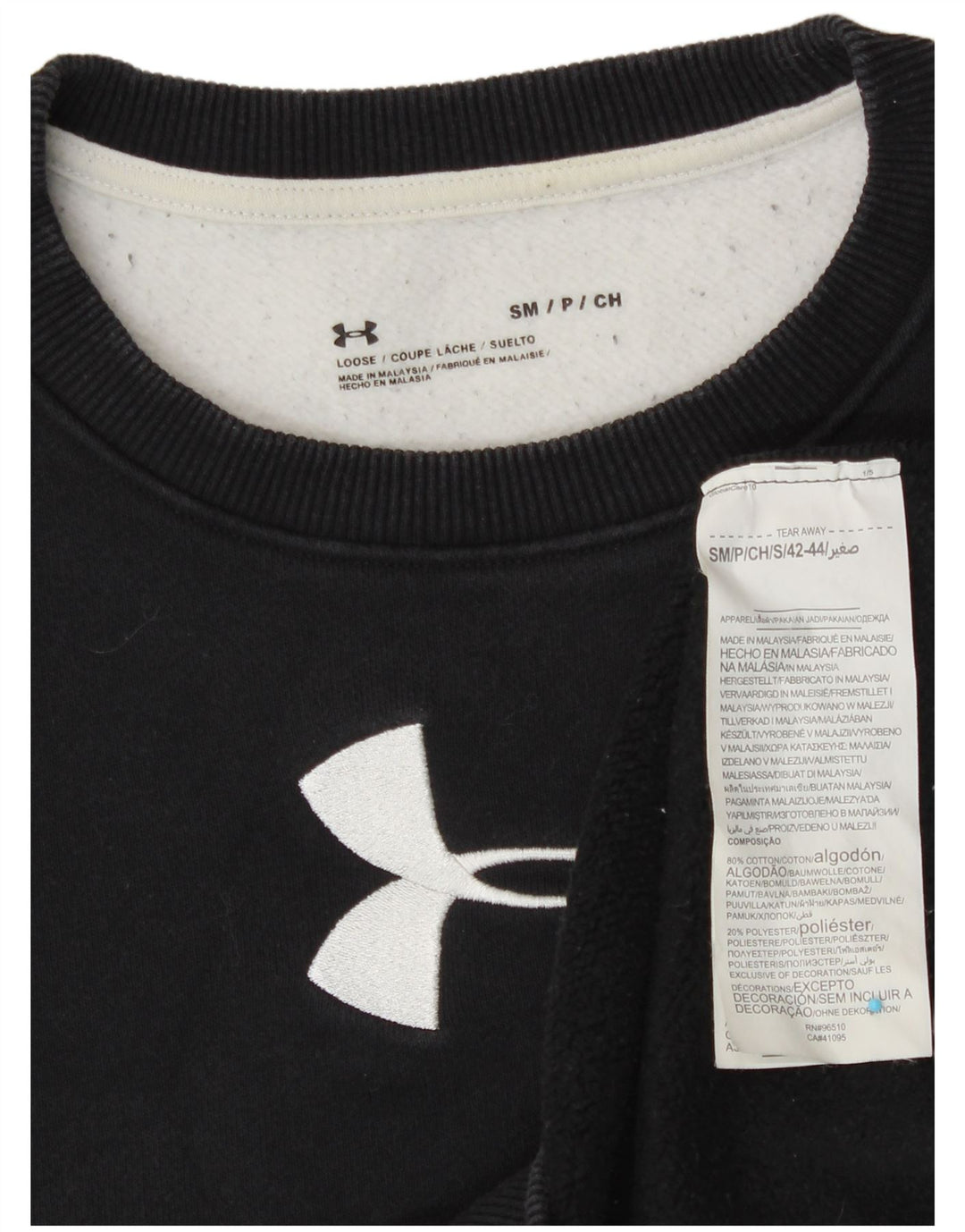 UNDER ARMOUR Dame Sweatshirt Jumper UK 10 Small Black Colourblock