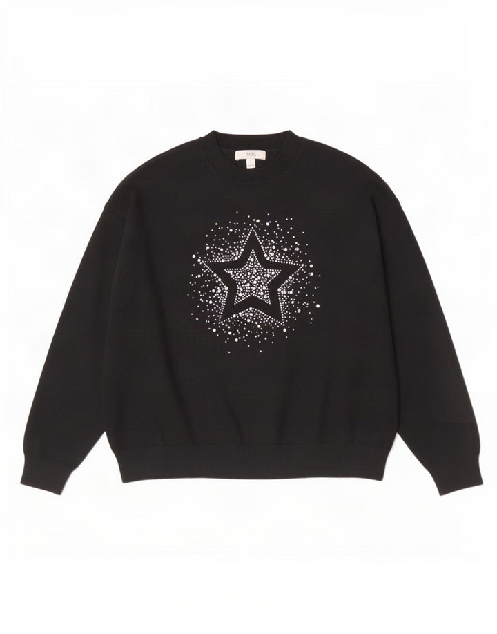 Marks & Spencer Dame grafisk rund hals sweater UK 16 Large Black