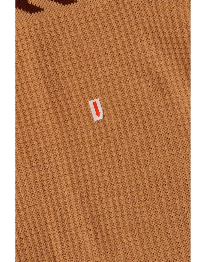 VINTAGE Dame V-hals sweater UK 10 Lille Brun Geometrisk