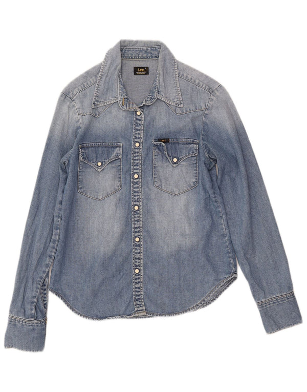 LEE Dame Acid Wash Denim Shirt UK 10 Small Blue Cotton