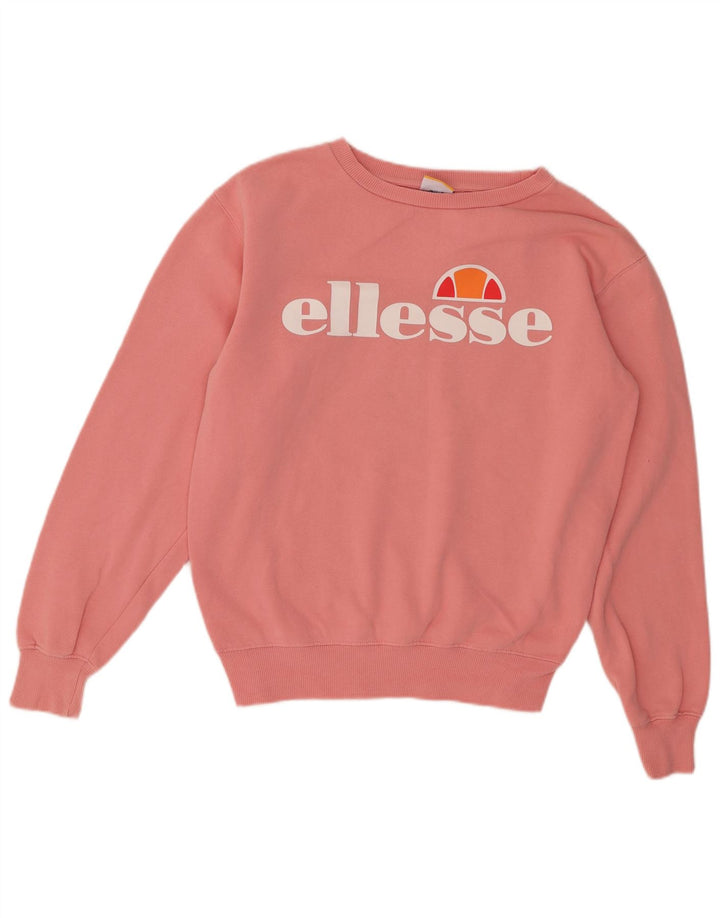 ELLESSE Dame Oversized grafisk sweatshirt Jumper UK 8 Small Pink Bomuld