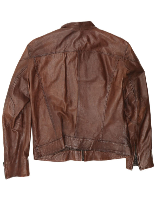 Lavorazione Artigiana dame biker læderjakke IT 52 2XL brunt læder