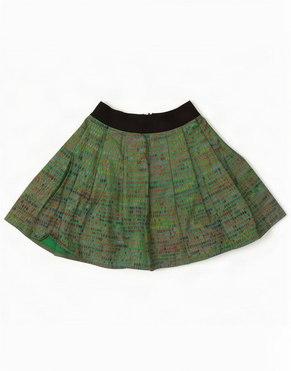 Vintage Womens Pleated Mini Skirt Small W27 Green Spotted