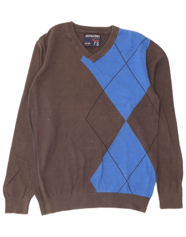 Jack & Jones Herre V-hals sweater Stor Grå Argyle/Diamond Bomuld