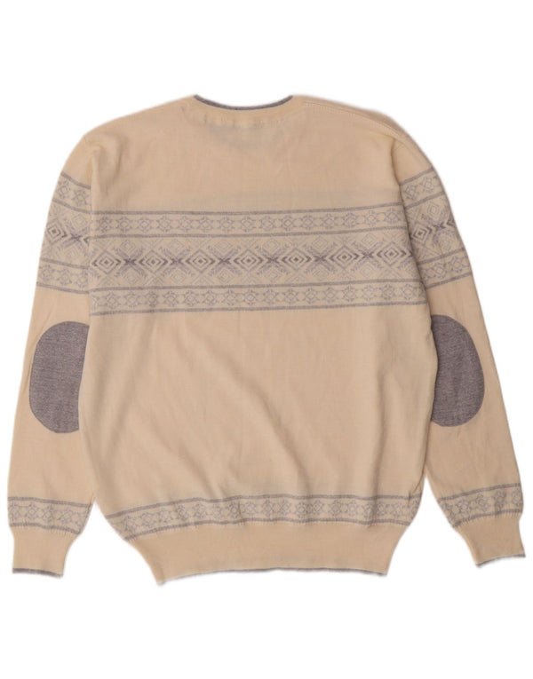 VINTAGE Herre Crew Neck trøje Sweater Large Beige Fair Isle Classic