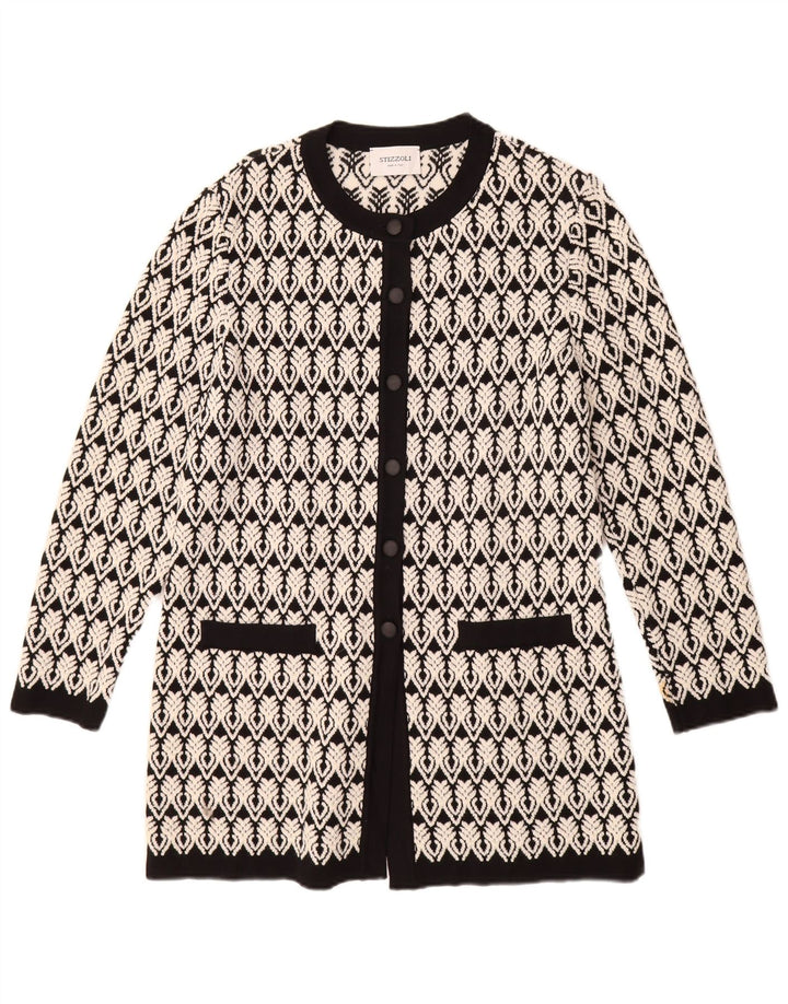 STIZZOLI Dame Longline Cardigan Sweater IT 46 Stor Hvid Geometrisk