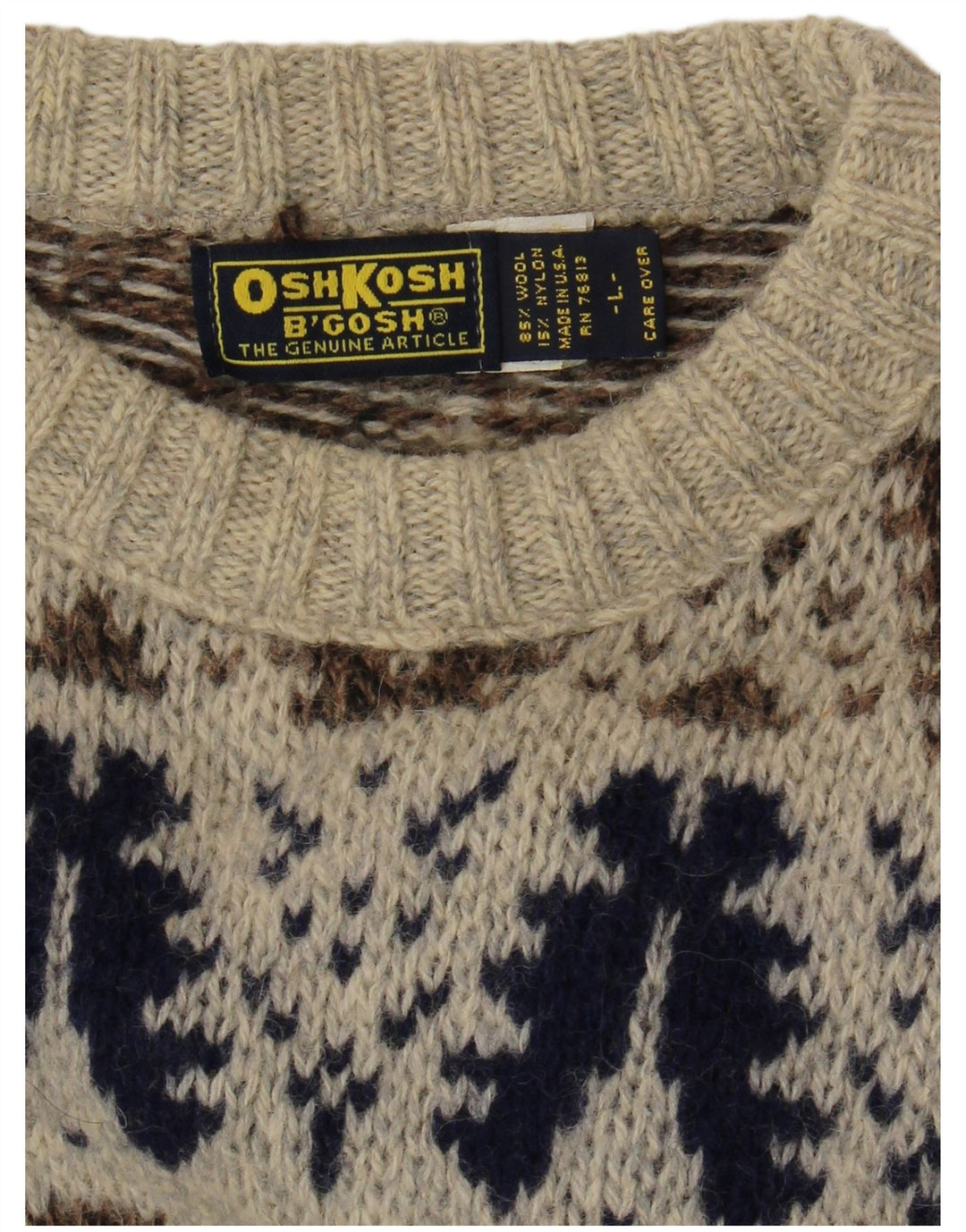 Osh Kosh Herre Boat Neck Jumper Sweater Large Grey Fair Isle Wool