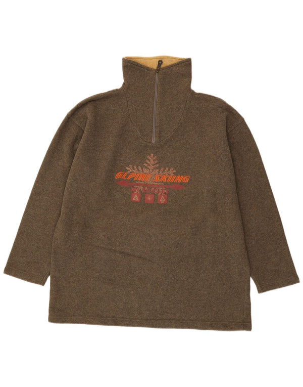 Vintage Herre grafisk lynlås-hals Sweatshirt Jumper Stor Khaki Bomuld