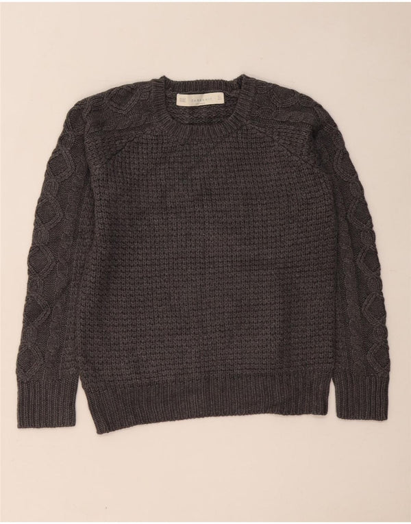 Zara Dame Crew Neck Jumper Sweater UK 16 Large Grå Akryl