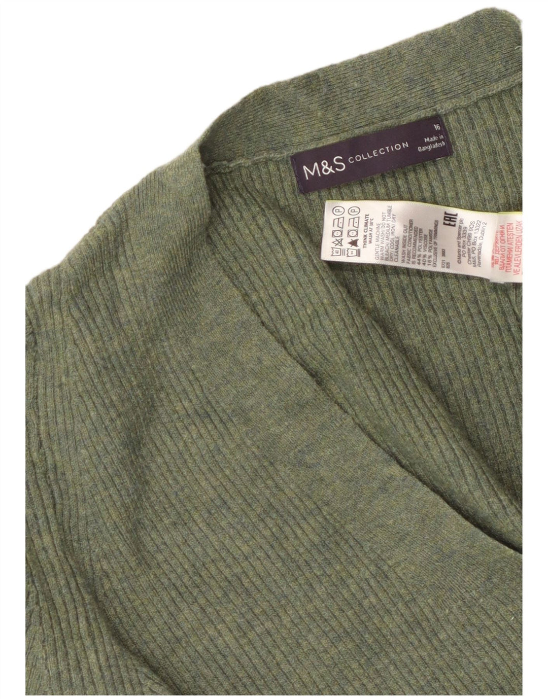 MARKS & SPENCER Dame V-hals sweater UK 16 Stor grøn polyester